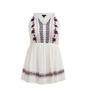 Torrid BABYDOLL TANK GAUZE Embroidered WHITE Blue Red Plus Size 5 Sleeveless